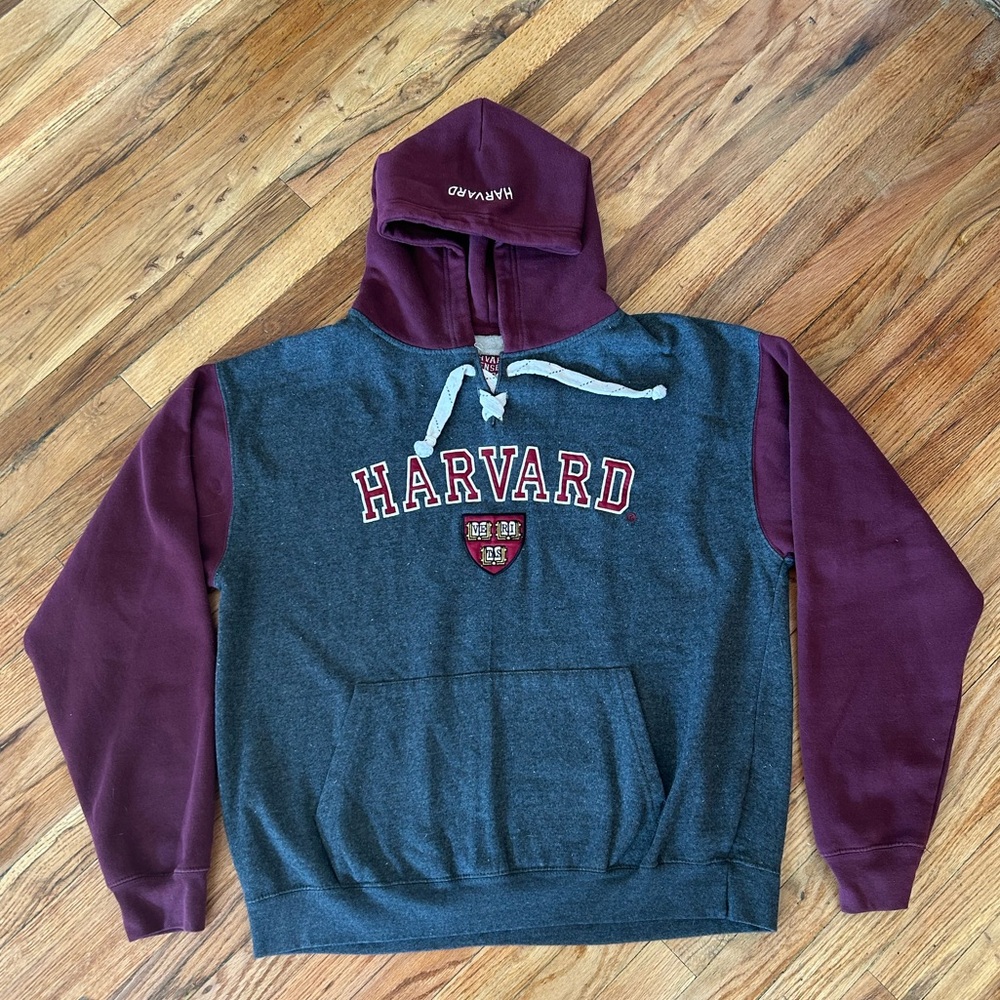 Harvard University Maroon Gray Men's Pullover Hoodie Collegiate Embroidered 2XL